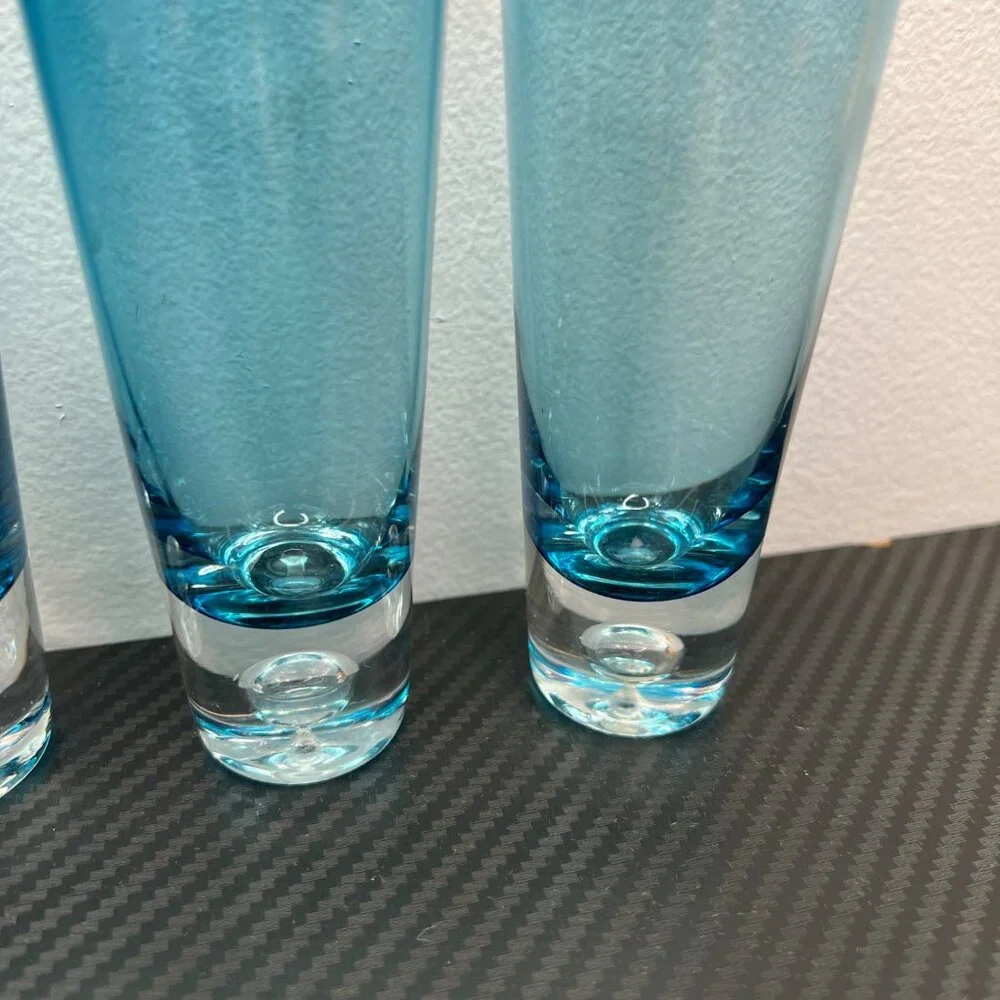 Azure Blue Liquor Aperitif Shooter Shot Glasses Controlled Bubble Base Set of 4